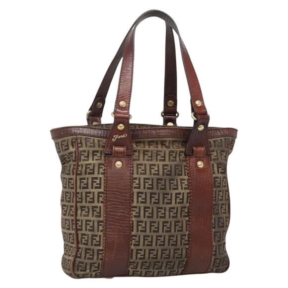 FENDI Zucchino Canvas Tote Bag Brown Gold - Picture 1 of 12